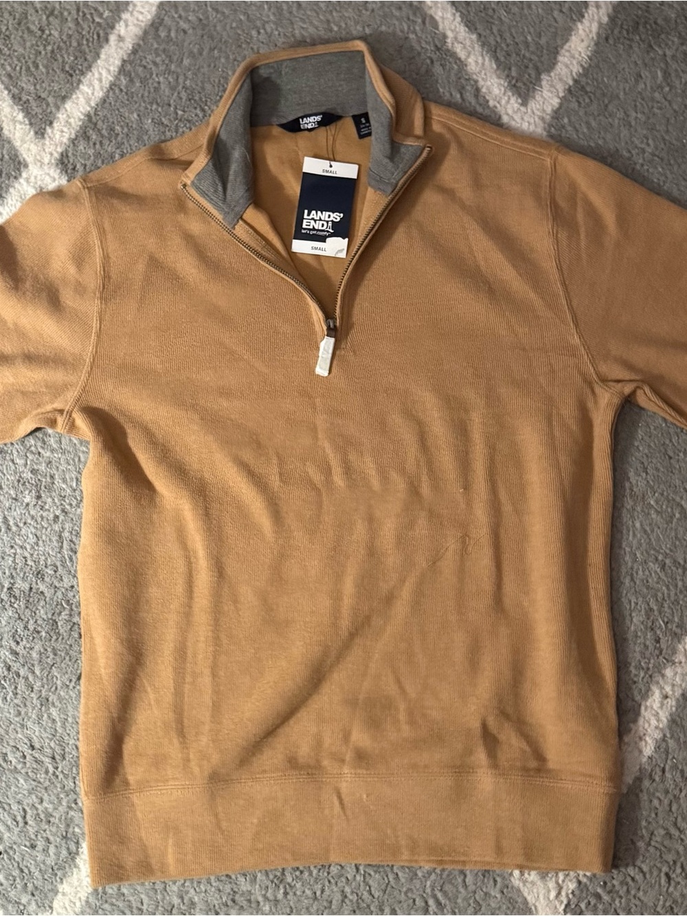 Lands' End Men's Quarter-Zip Sweater in Camel/Tan